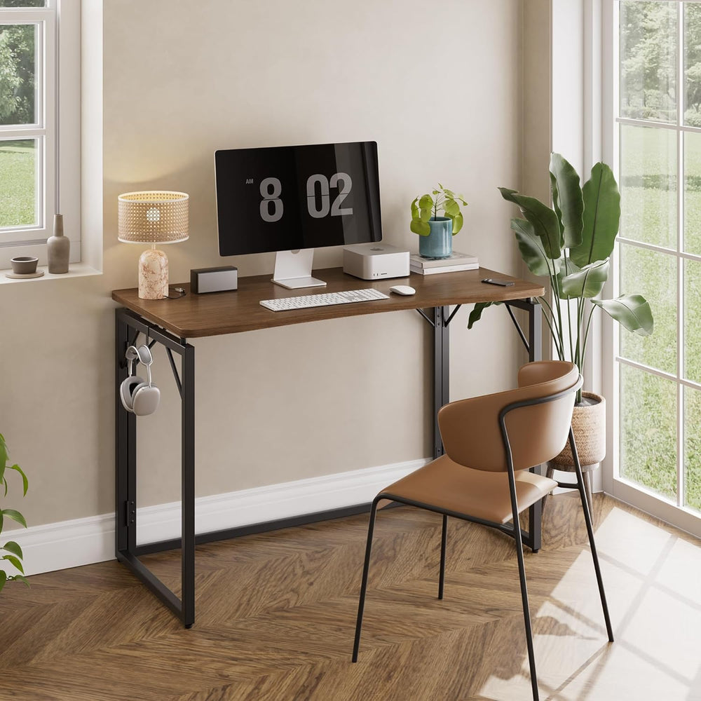 JOYMOOP 31.5" Folding Desk - Brown, No Assembly Small Foldable Desk for ...