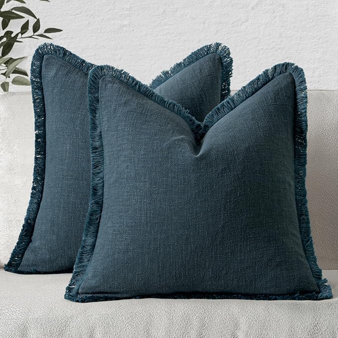 MIULEE Decorative Throw Pillow Covers Neutral Linen Fringe Throw Pillows Euro by MIULEE
