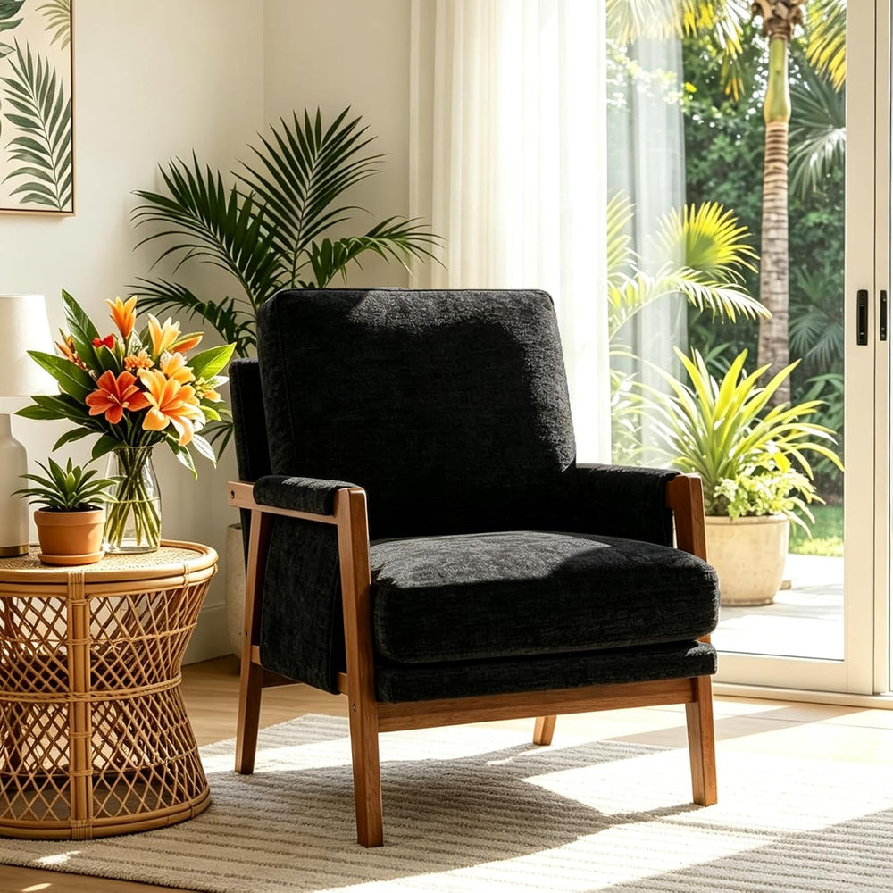 RNKSFX Black Accent Chair for Bedroom & Living Room, Mid Century Modern A...