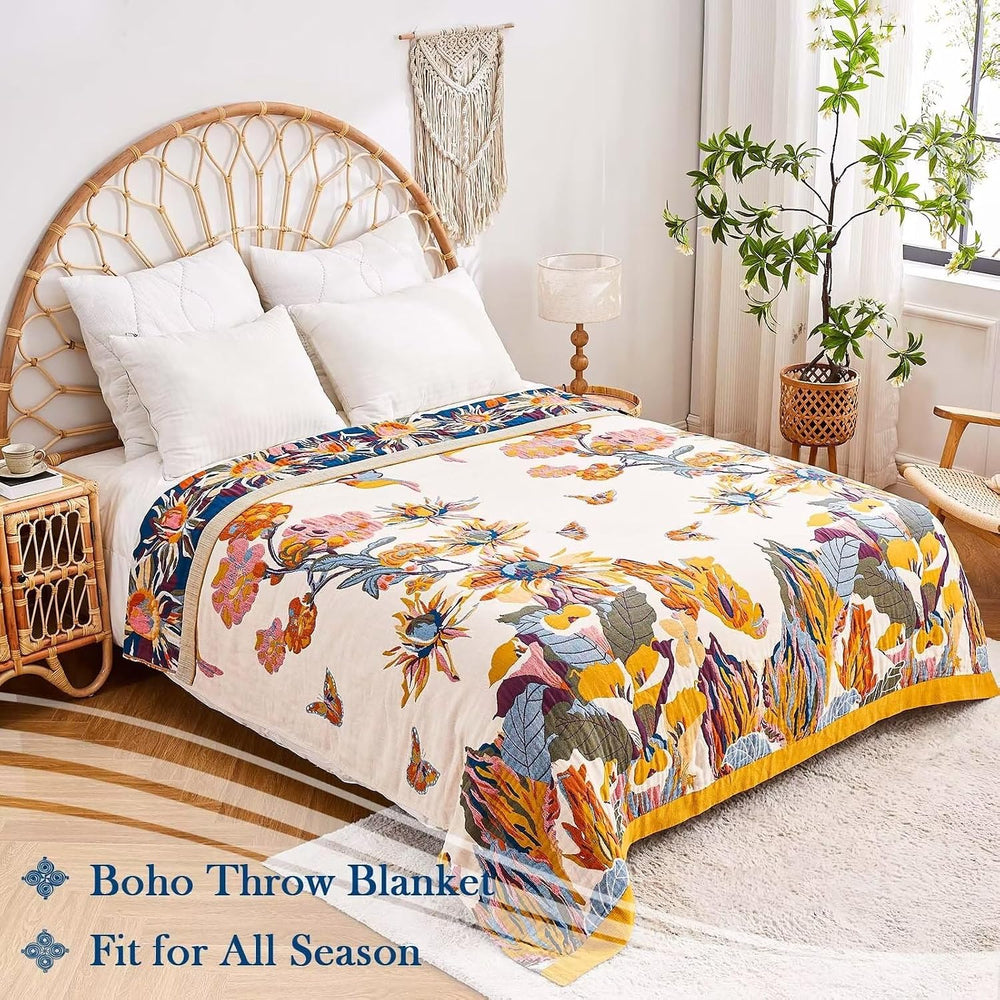 XIBLC Boho Throw Blanket, 100% Cotton Ultra Soft Luxury Throw Rustic Quilt, 6...