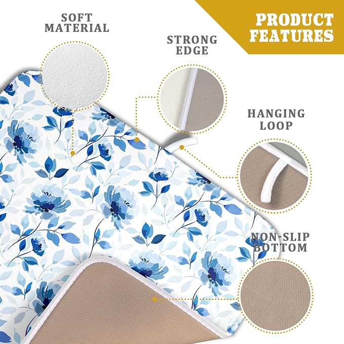 Blue Floral Dish Drying Mat 16x18 inch Flower Leaves Dish Rack Pad Microfiber - Image 4