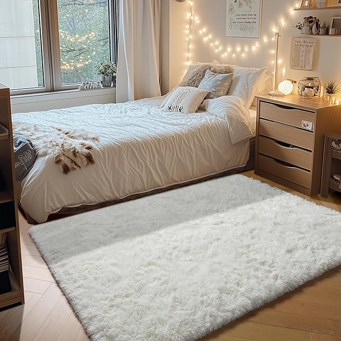 ONASAR Cream White Area Rugs for Bedroom Living Room, Fluffy 4x6 Indoor Bedside by ONASAR