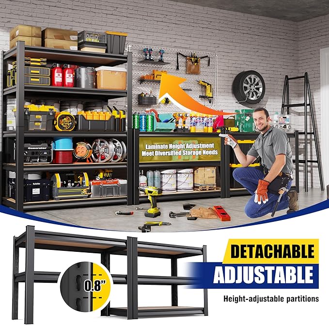 71.2"H-28"W-12"D Garage Shelving-5 Tier Garage Storage Shelves, Adjustable - Image 7