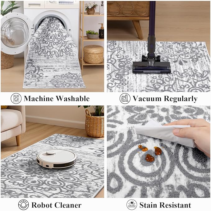 HEBE Hallway Runner Rug 3'x20' Washable Vintage Distressed Area Rugs Non Slip - Image 4