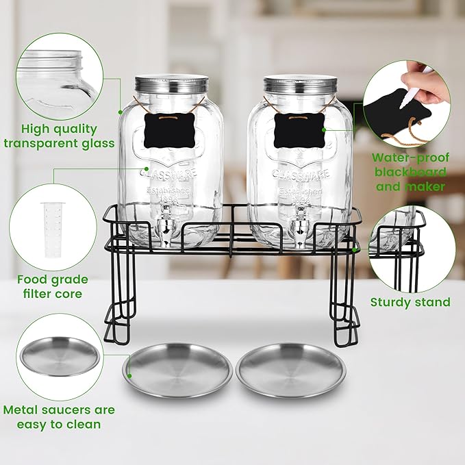 2 Pack1 Gallon Glass Drink Dispensers
