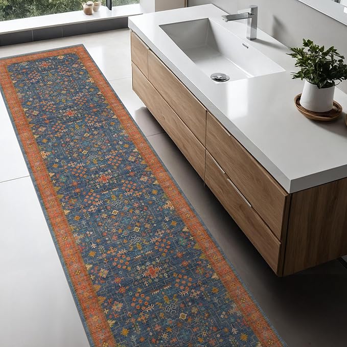 Hazo Haus Navy Blue Washable Hallway Runner Rug 2x10 Non Slip Rugs - Image 8