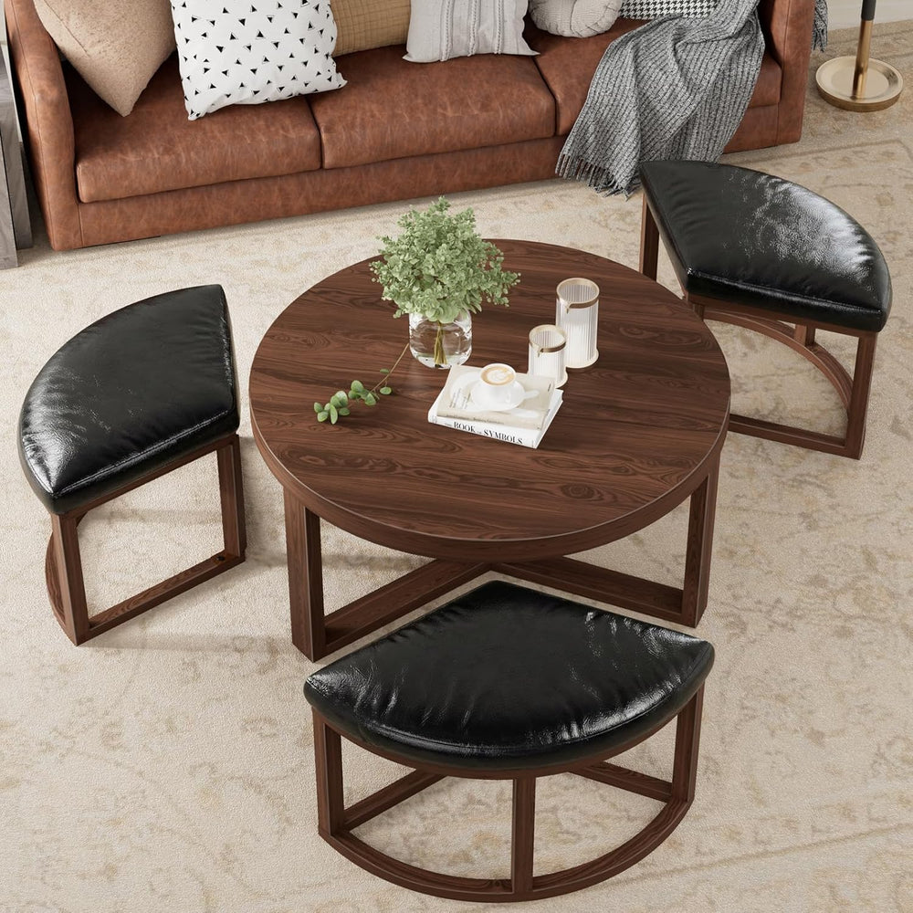 30 Inch Round Coffee Table with Stools - Small Modern Tables Set with 3 Chair...