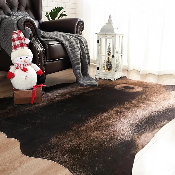 AROGAN Premium Bear Print Rug 5.2x6.2 Feet, Machine Washable Faux Fur Rug - Image 4