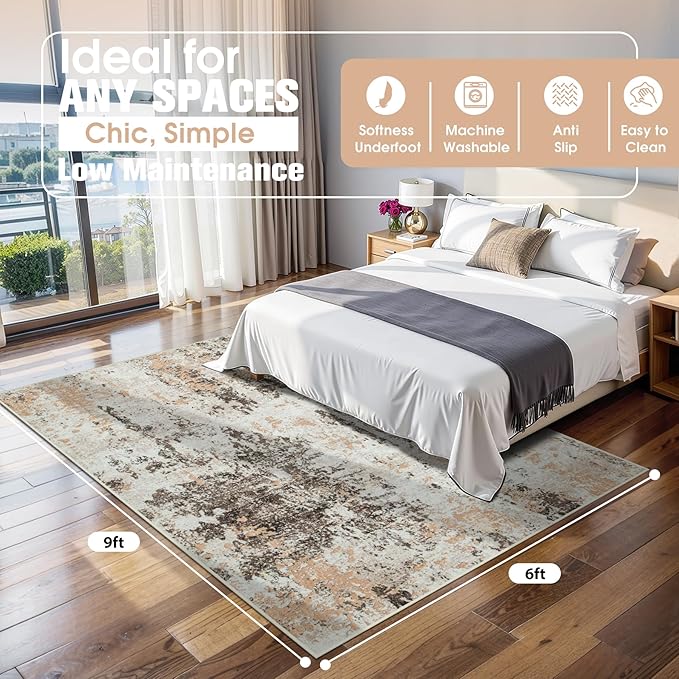 6x9 Area Rugs for Living Room Rug Washable: Abstract Rug for Dining Room - Image 2