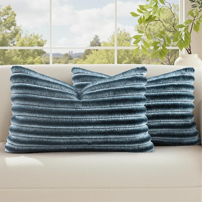 decorUhome Cozy Faux Fur Throw Pillow Covers 12x20 Set of 2 Decorative Soft by decorUhome