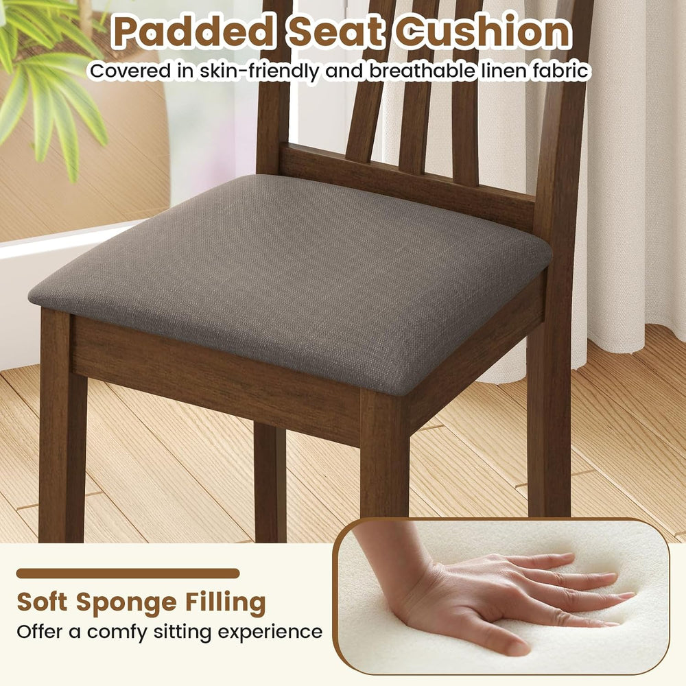 Giantex Wooden Dining Chairs Set of 4, Linen Fabric Upholstered Kitchen Armle...