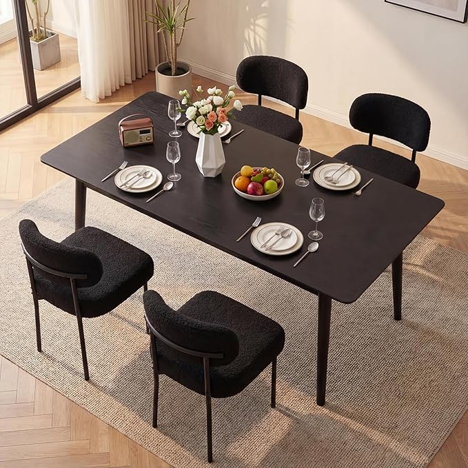 Dining Chairs, Beige Boucle Dining Chairs, Kitchen Dining Room Chairs Curved ...