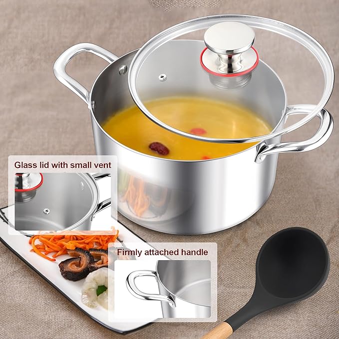 E-far 5 Quart Stock Pot with Lid, 18/10 Tri-ply Stainless Steel Stockpot - Image 6