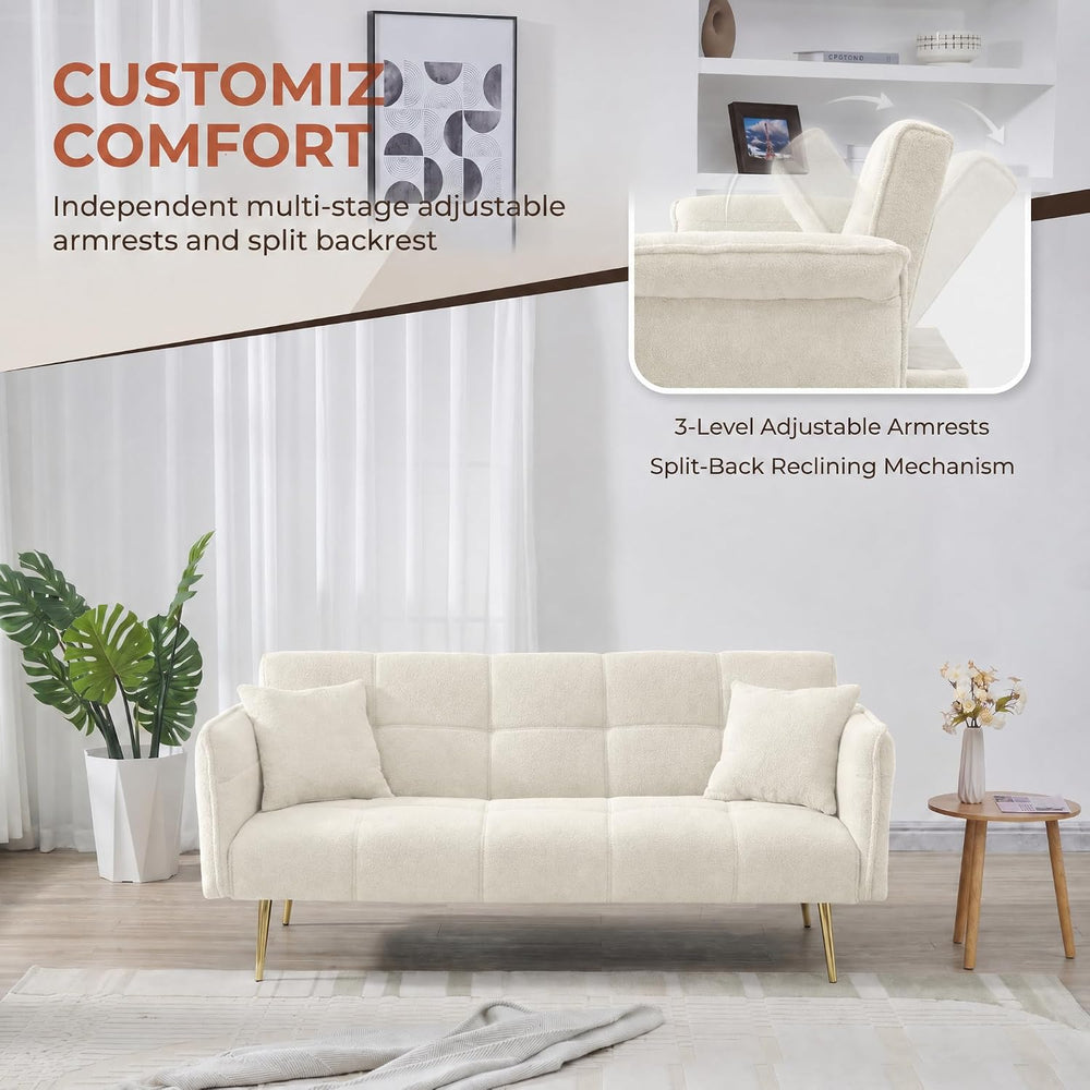 70.1" Teddy Futon Sofa Bed, Convertible Loveseat Couches, Beige
