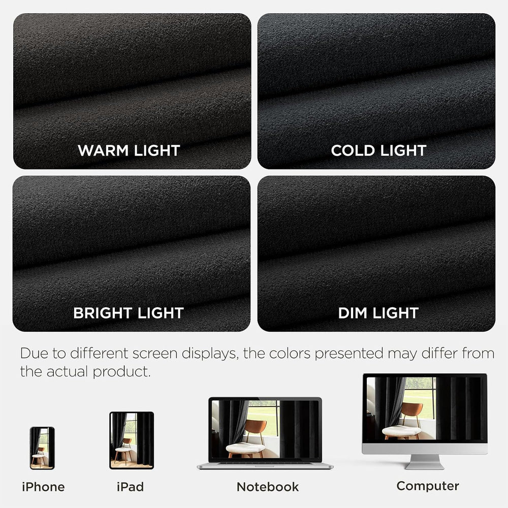 Joydeco Black Velvet Curtains 90 inch Length 2 Panels, Luxury Blackout Rod Po...