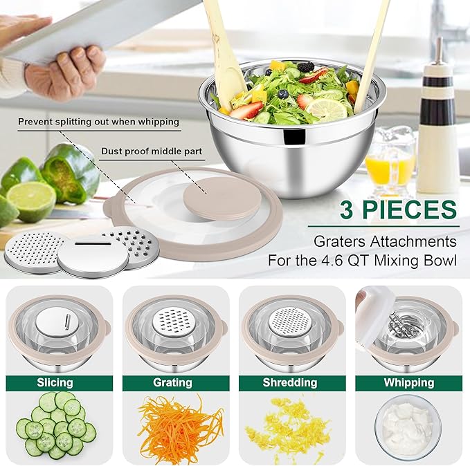 E-far Mixing Bowls with Lids and Graters, Stainless Steel Salad Mixing Bowl - Image 3