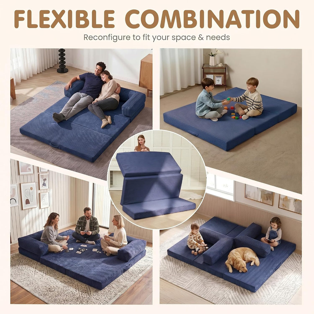 Convertible Sofa Bed Queen,5-in-1 Boneless Couch with Removable Armrests &amp...