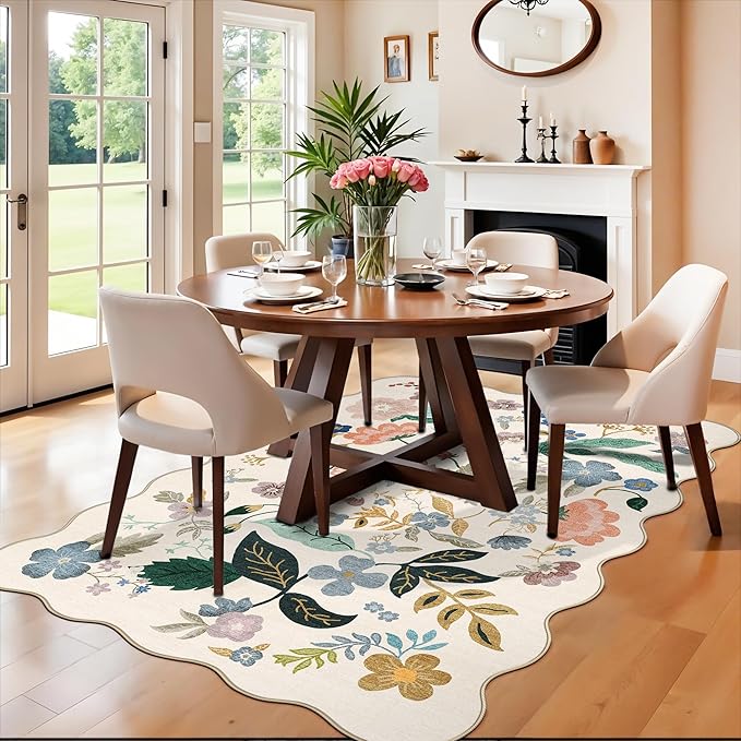 5x7 Living Room Area Rugs: Washable Floral Non-Slip Rug - Image 3