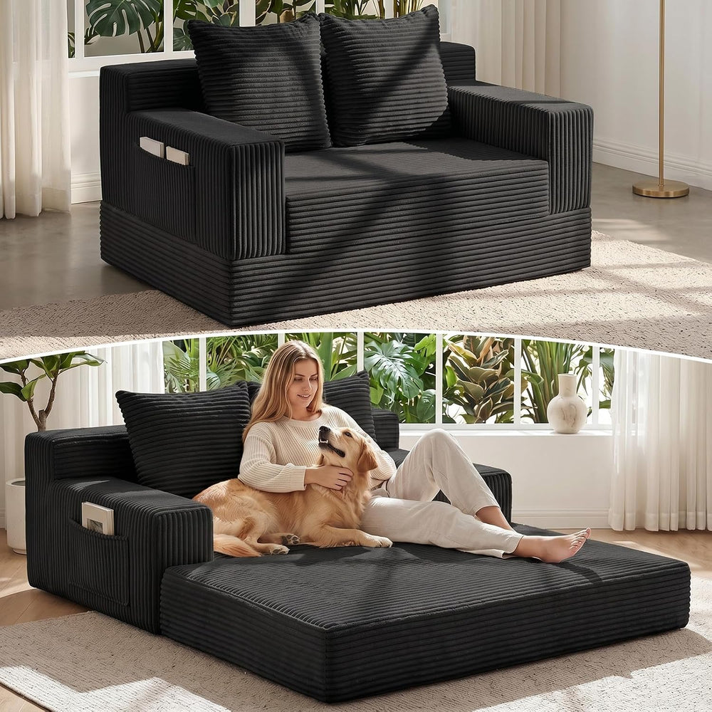 Convertible Sofa Bed,Small Boneless Couch & Boneless Loveseat,Pull Out Co...