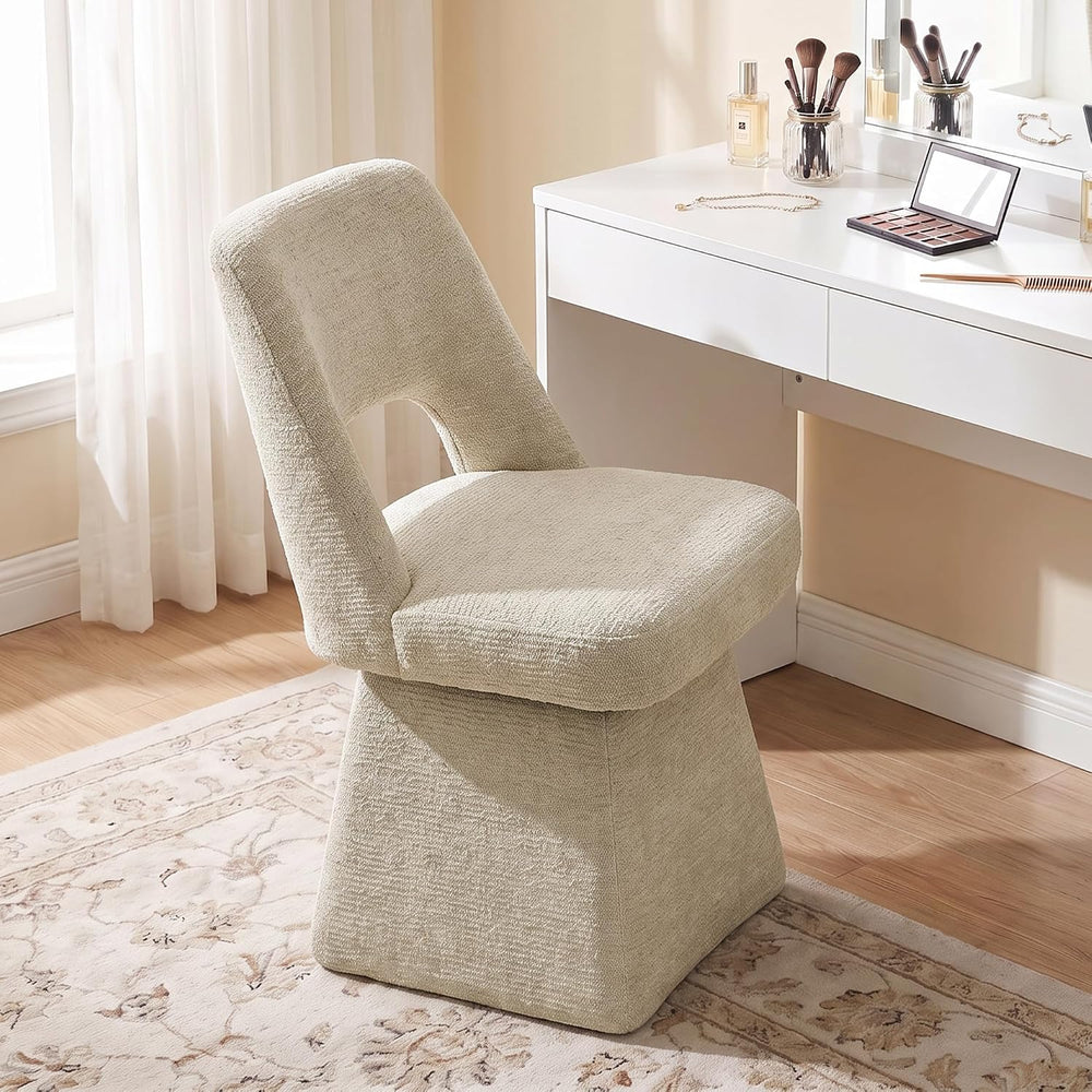 Usaint Swivel Accent Chair, Upholstered Vanity Chair with Curved Open Back