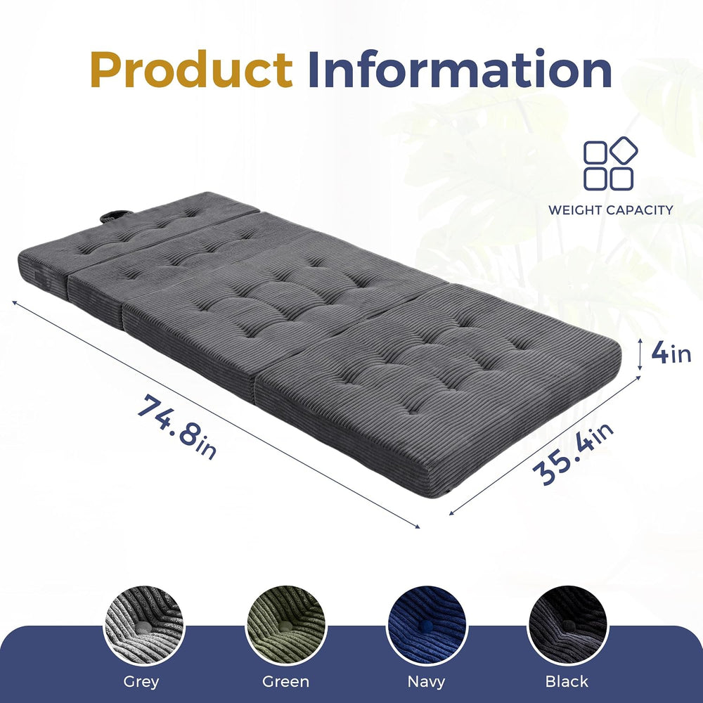 MAXYOYO Foldable Sofa Couch Bed, 4 Inch Tufted Folding Couch, Portable Floor ...
