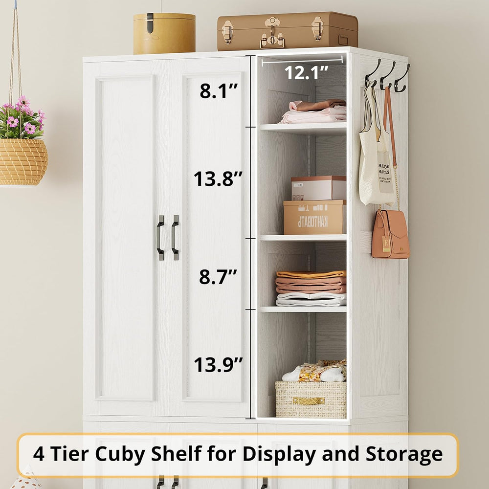 LIKIMIO Armoire Wardrobe Closet 70" H, 5 Doors for Bedroom, White