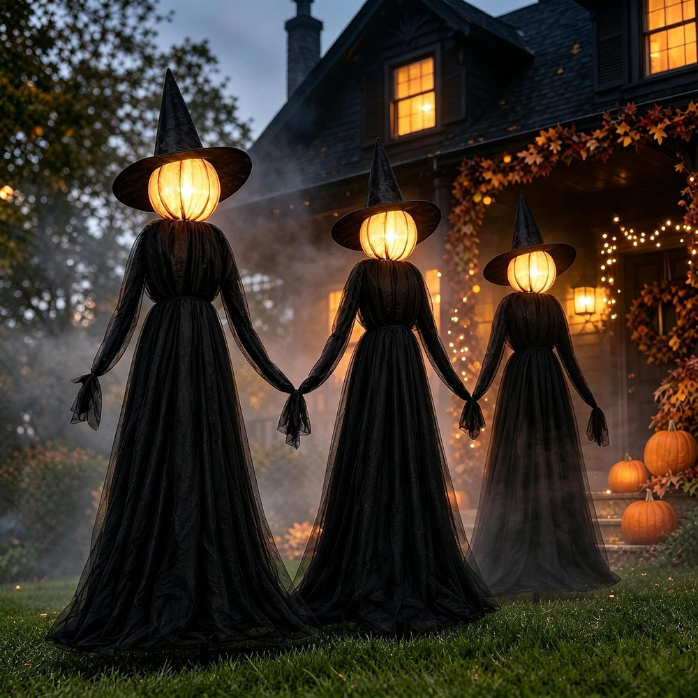 NEROSUN Halloween Witches Decorations Outdoor, 5 FT Set of 3 Light Up Holding...