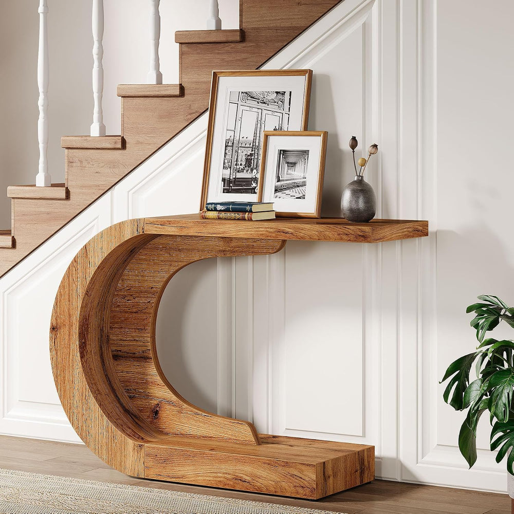 Tribesigns 43.3" Farmhouse Console Table for Entryway, Unique C-Shaped R...