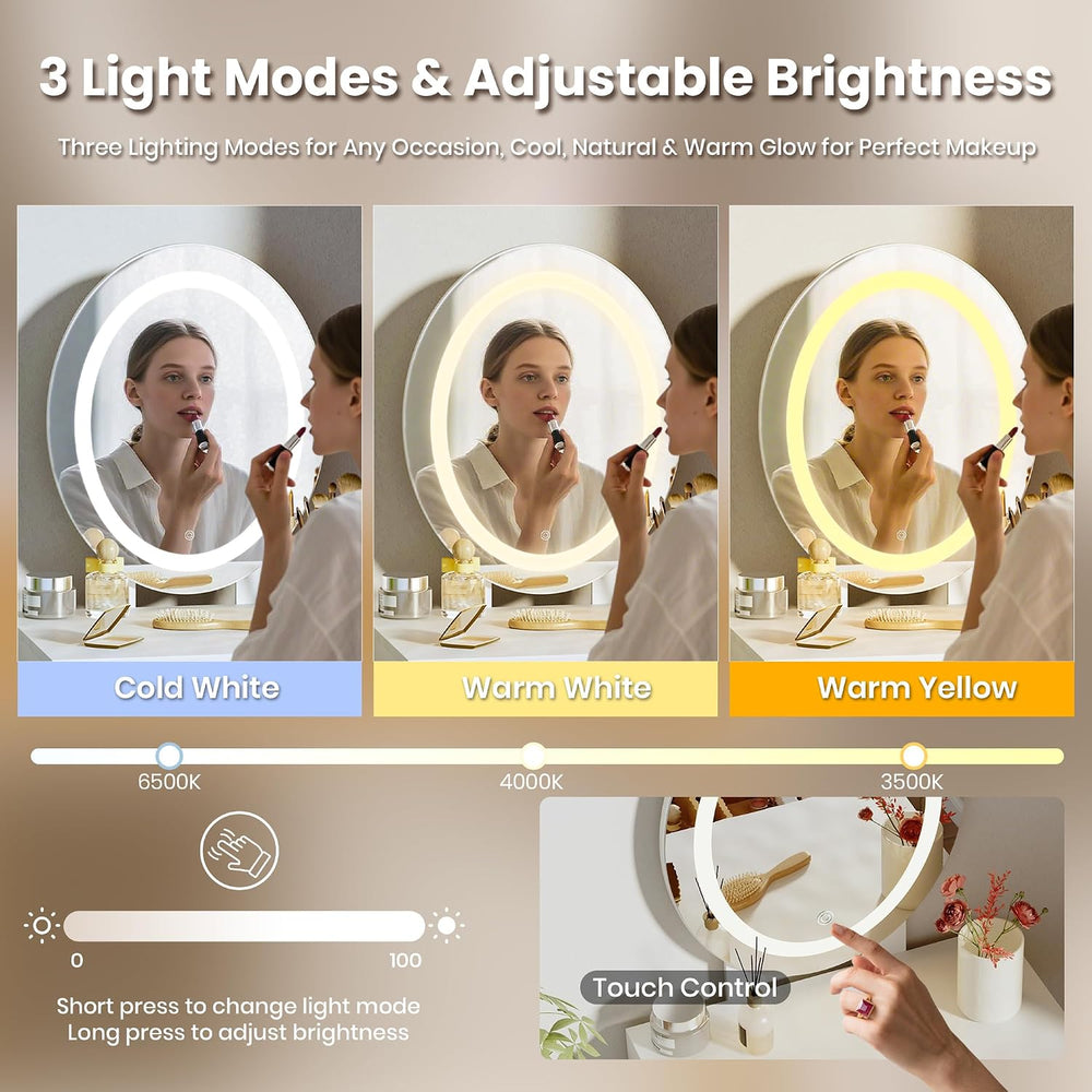 Pamapic Small Makeup Vanity Desk with Mirror and Lights, Girls Vanity with Cu...