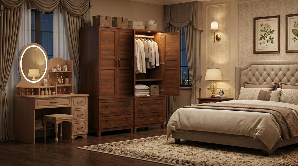 IDEALHOUSE 72" Armoire Wardrobe Closet with 2 Drawers, Heavy Duty Wooden...