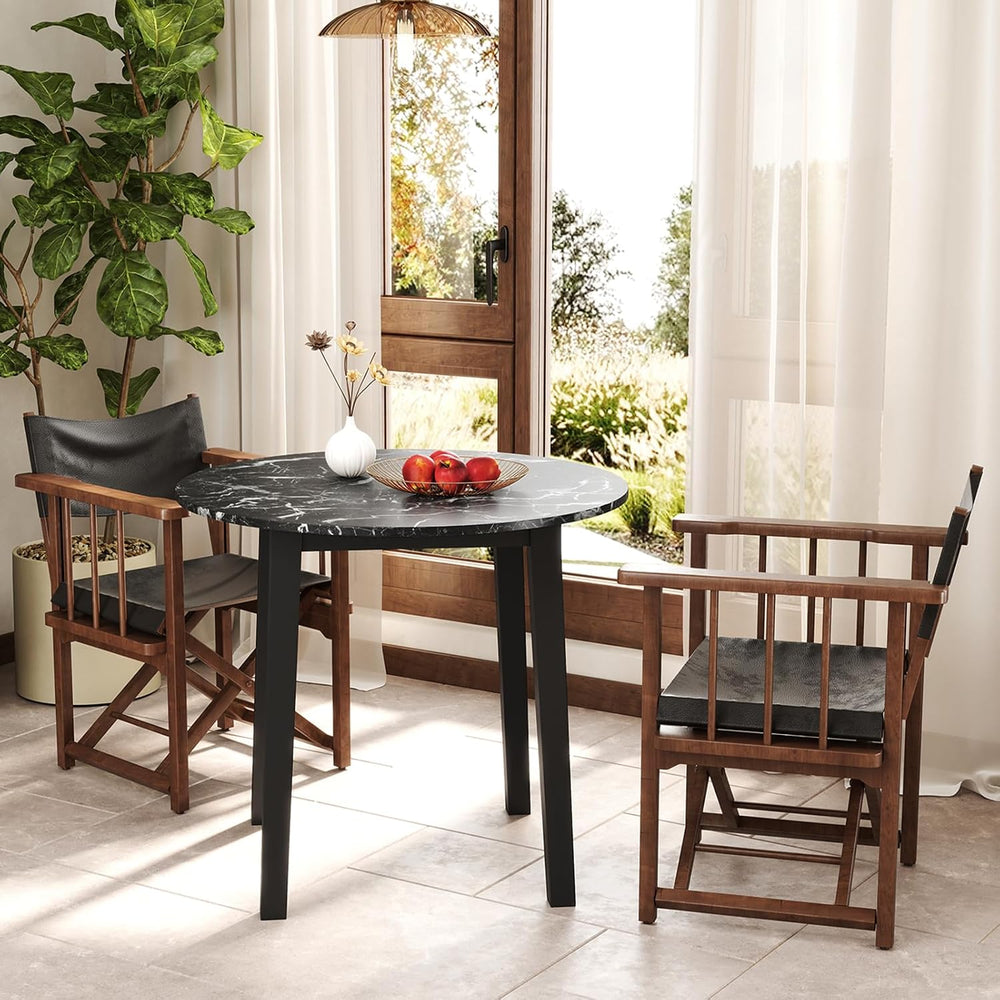 Giantex 35” Round Dining Table with Rubber Wood Legs, Marble-Textured Veneer ...
