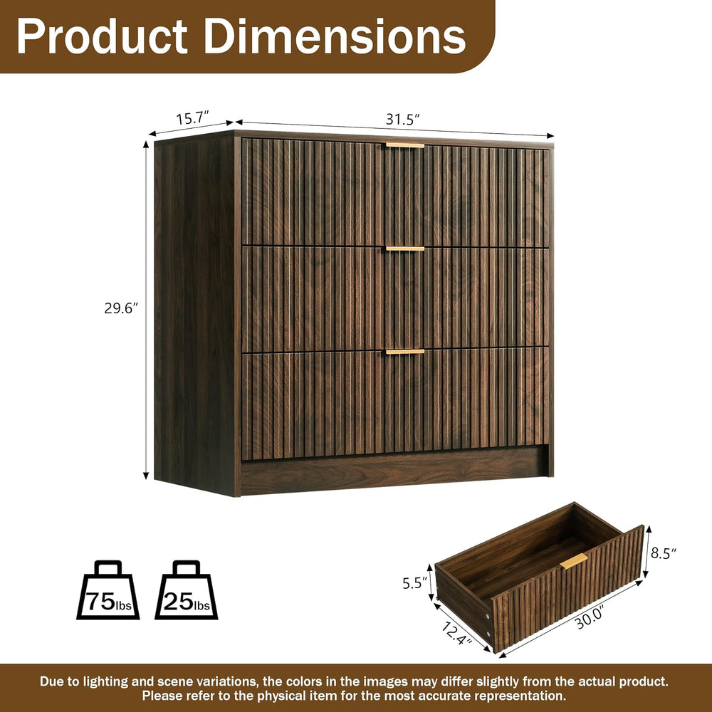 3 Piece Modern Bedroom Set, 9 Drawer Dresser with 2 Nightstands, Walnut