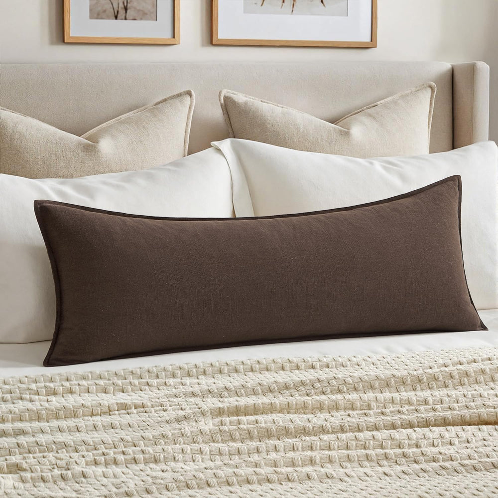 MIULEE Decorative Linen Lumbar Pillow Cover 14x36 Inch Reddish Brown