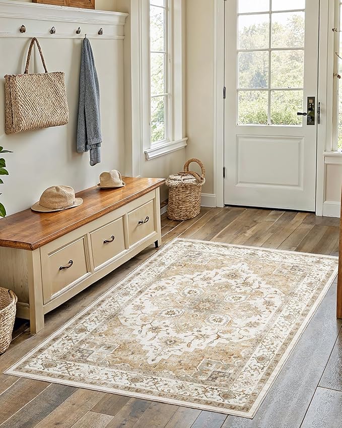 AMADA HOMEFURNISHING 3x5 Washable Area Rug, Low-Profile Entryway Rug by AMADAHOMEFURNISHING