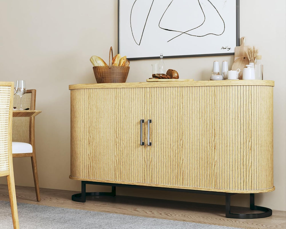 HUAHUU Sideboard Buffet Cabinet with Storage, 54.3" Fluted Tambour, Adju...