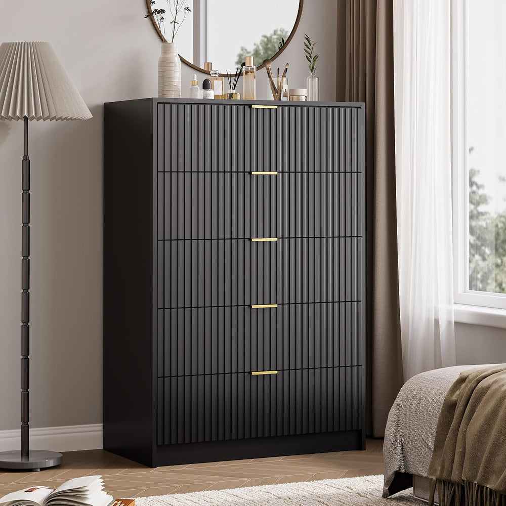Black 3-Piece Bedroom Set, 5-Drawer Dresser & 2-Drawer Nightstands