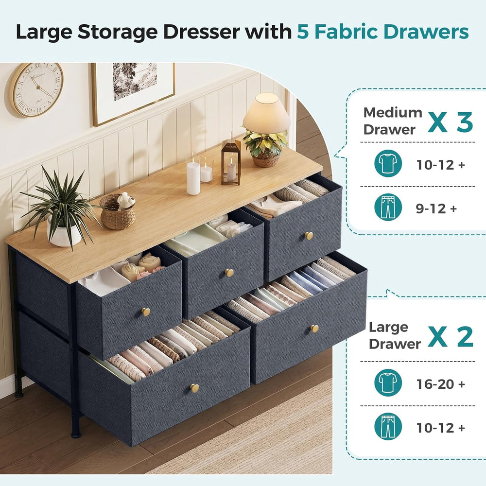 OLIXIS 5 Drawer Dresser for Bedroom, Storage Organizer Unit for Closet
