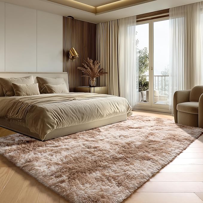 ONASAR Rugs for Living Room Bedroom, Tie-Dyed Beige 5x8 Fluffy Bedside Area Rug - Image 4