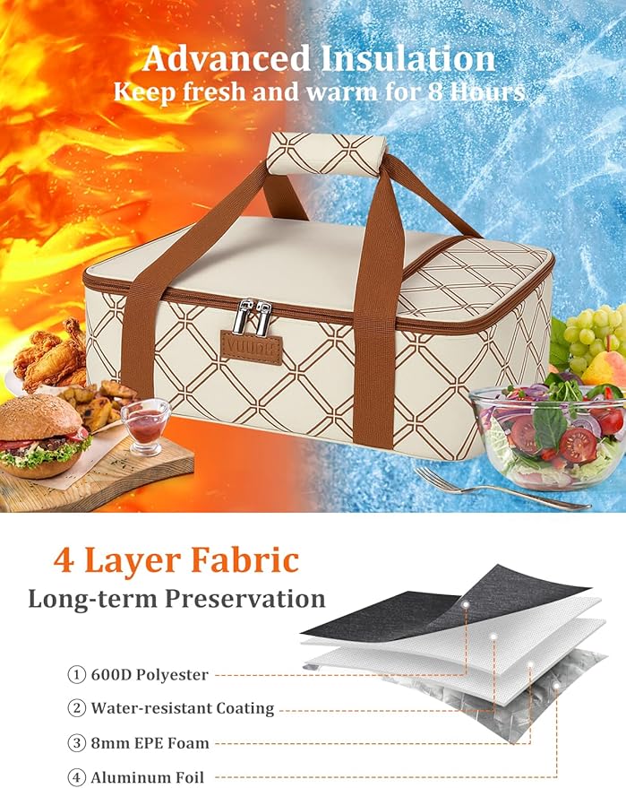 Casserole Carrier Bag, Single Insulated Food Bag, Hot Cold Lasagna Holder Tote - Image 2