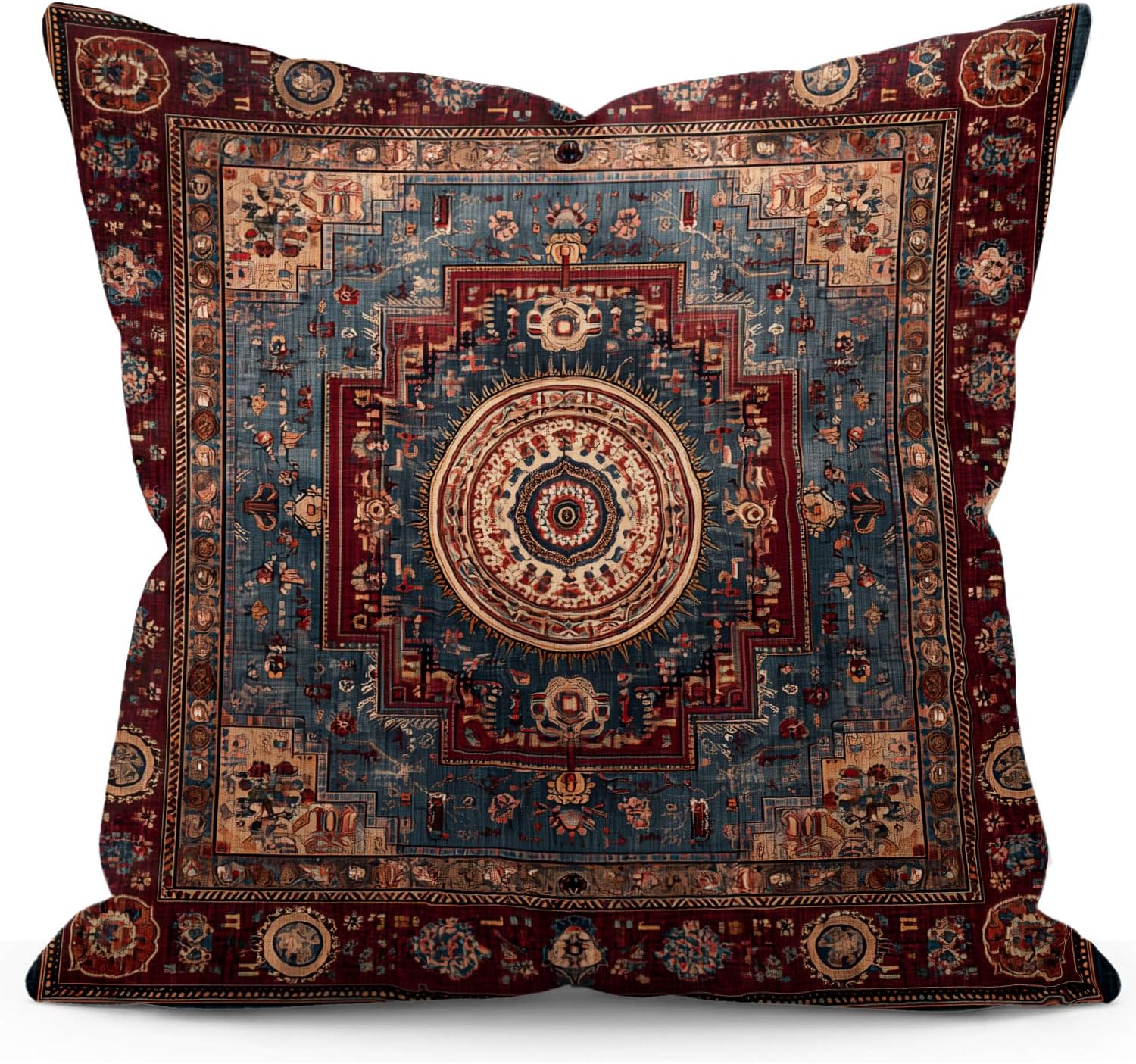 YOU FOUND ME Boho Throw Pillow Covers 18x18 Inch, Vintage Bohemian Carpet Print Pillowcase, Soft Decorative Cushion Cover for Couch Sofa Bedroom Living Room Decor (Brown)