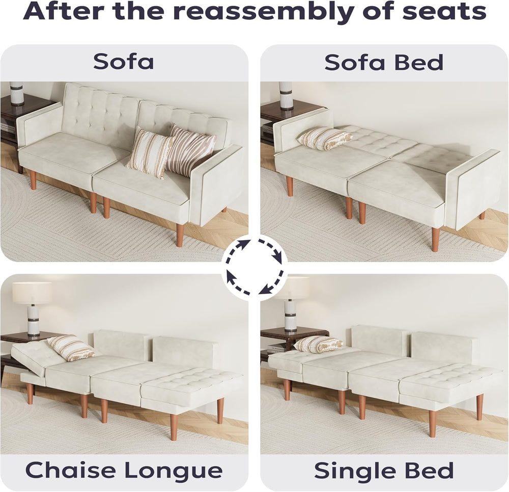 Furnify 71" Velvet Futon Sofa Bed, Versatile Loveseat Couch, Sleeper Sof...