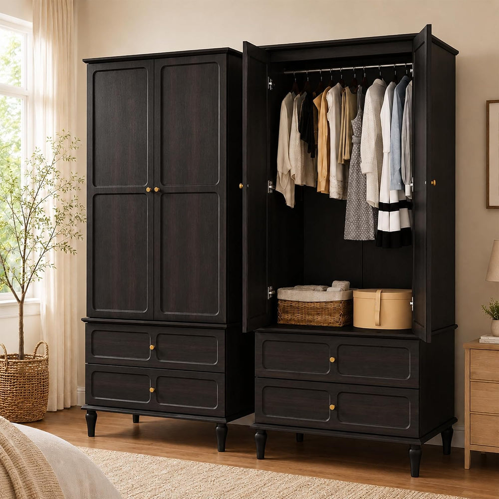 71" Wardrobe Closet Mid-Century Modern Style,Black