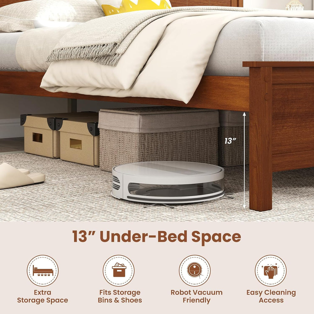 GIANTEX Full Size Wooden Bed Frame with Headboard, Wood Slat Support