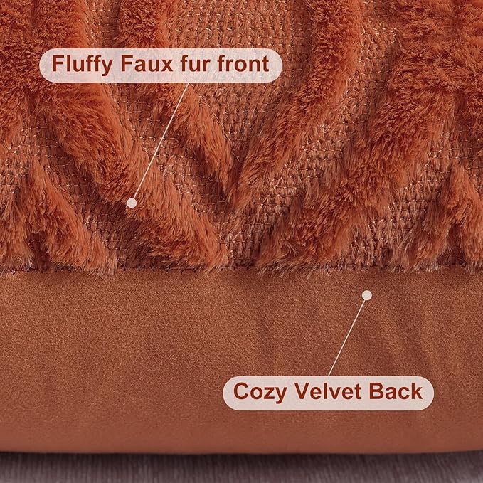 decorUhome Throw Pillow Covers 18x18 Inch Set of 2, Soft Plush Faux Wool Rust - Image 8