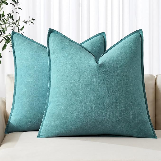 MIULEE Decorative Linen Euro Sham Pillow Covers 24x24 Turquoise ​Boho by MIULEE
