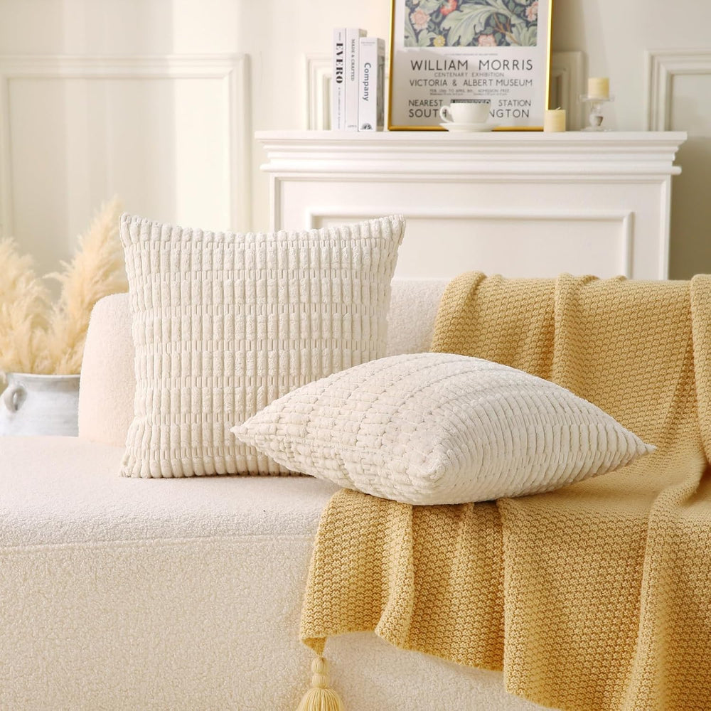 2 Pack Corduroy Decorative Throw Pillow with Inserts, 18x18 Inch Soft Boho Th...
