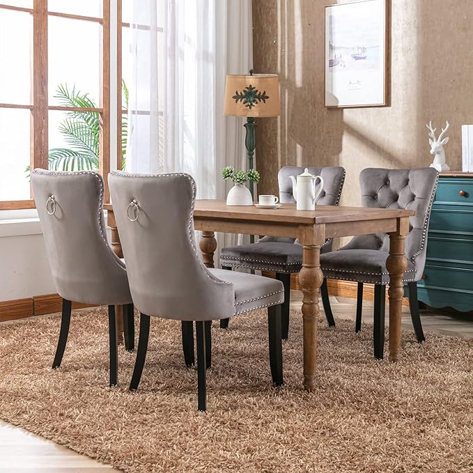 Velvet Dining Chairs Set of 6, Tufted Upholstered Dining Room Chairs with Bac...