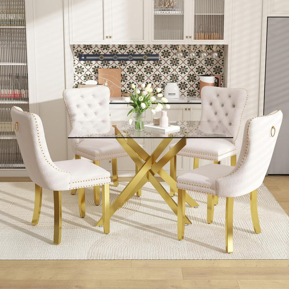51 Inch Glass Dining Table Set for 4, Rectangular Glass Kitchen Table with 4 ...