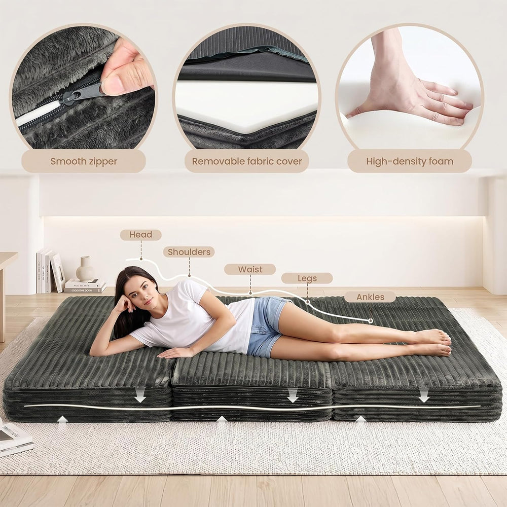 6-Inch Tri Folding Mattress Full Size,Memory Foam Foldable Mattress Topper,Po...