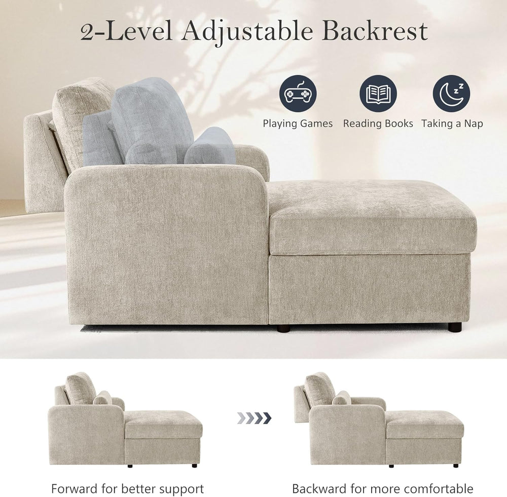 63.8" Oversized Chaise Lounge Chair with Storage, Chenille Camel